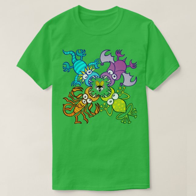 Bat lizard scorpion and frog attacking a defensele T-Shirt (Design Front)