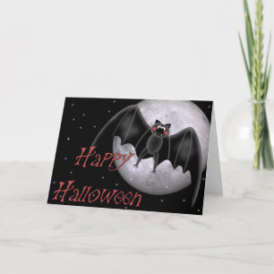 Bat mignonne et Lune brillante Bonne carte d'Hallo