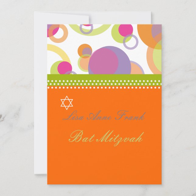 Bat  Mitvah+Mod Bubbles/orange/hot pink Invitation (Front)