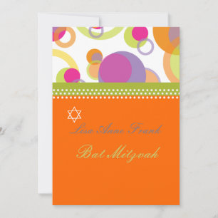 Bat Mitvah+Mod Bubbles/orange/hot pink Invitation