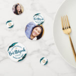 Bat Mitzvah 2 Photo Turquoise Agate Gold Script Confetti<br><div class="desc">Add some extra style to your favourite Bat Mitzvah’s celebration party with this customizable table confetti! Deep turquoise blue script typography and a faux gold Star of David overlay a clean, white background with turquoise blue agate rocks accented with faux gold veins on one side. Your Bat Mitzvah’s photo is...</div>