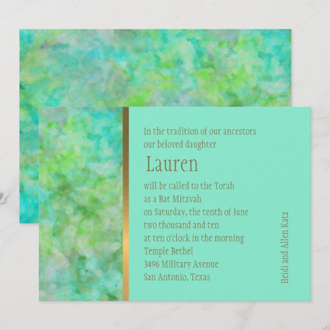 Bat Mitzvah Abstract Design in Aqua Invitation (Front/Back)