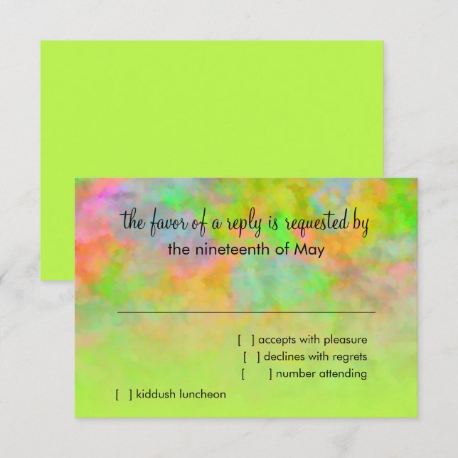 Bat Mitzvah Abstract Design in Lime Green RSVP Card (Front/Back)