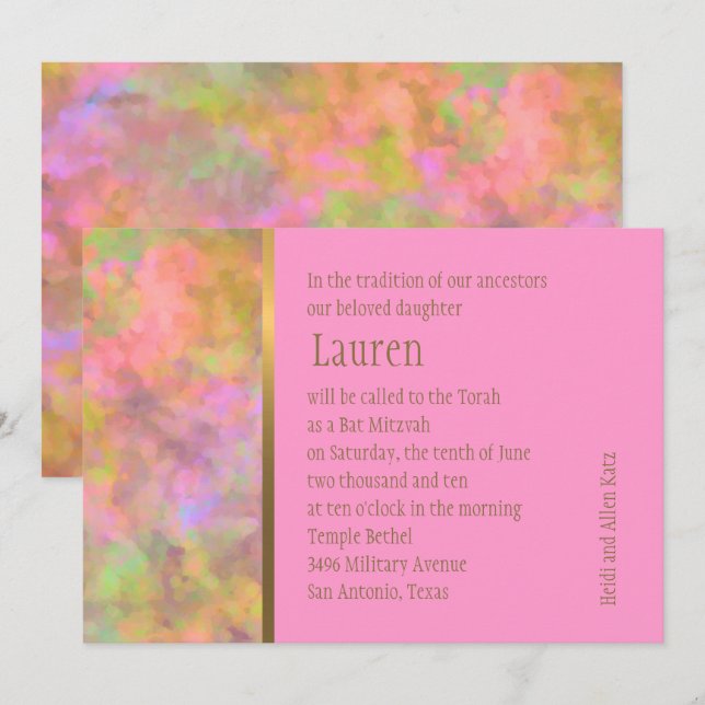 Bat Mitzvah Abstract Design in Pink Invitation (Front/Back)