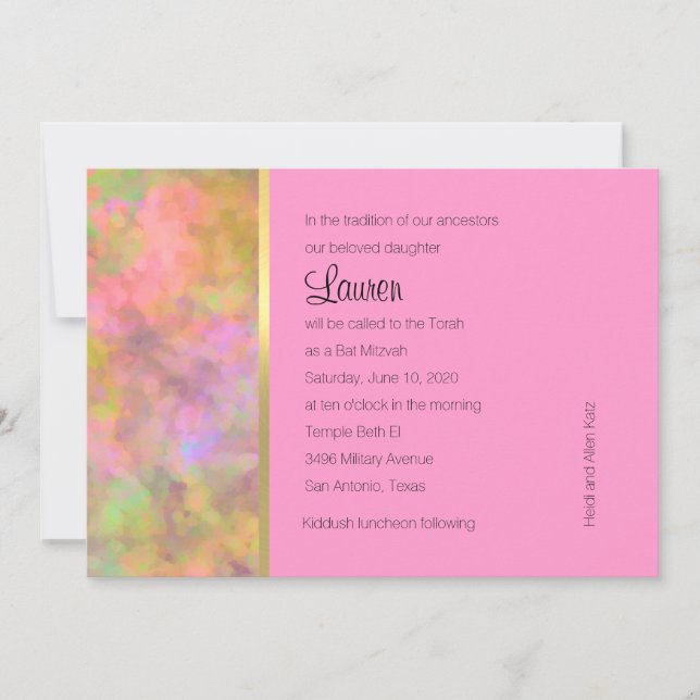 Bat Mitzvah Abstract Design in Pink Invitation (Front)