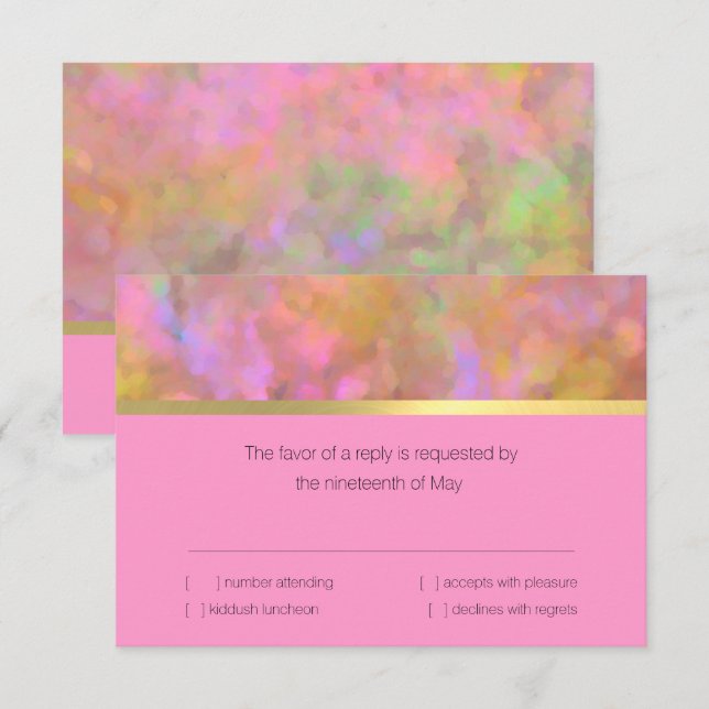 Bat Mitzvah Abstract Design in Pink RSVP Card (Front/Back)