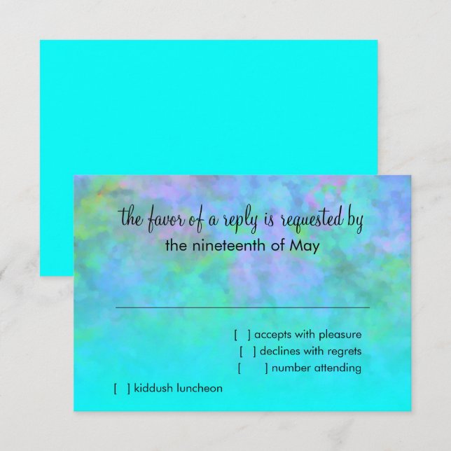 Bat Mitzvah Abstract Design in Turquoise RSVP Card (Front/Back)