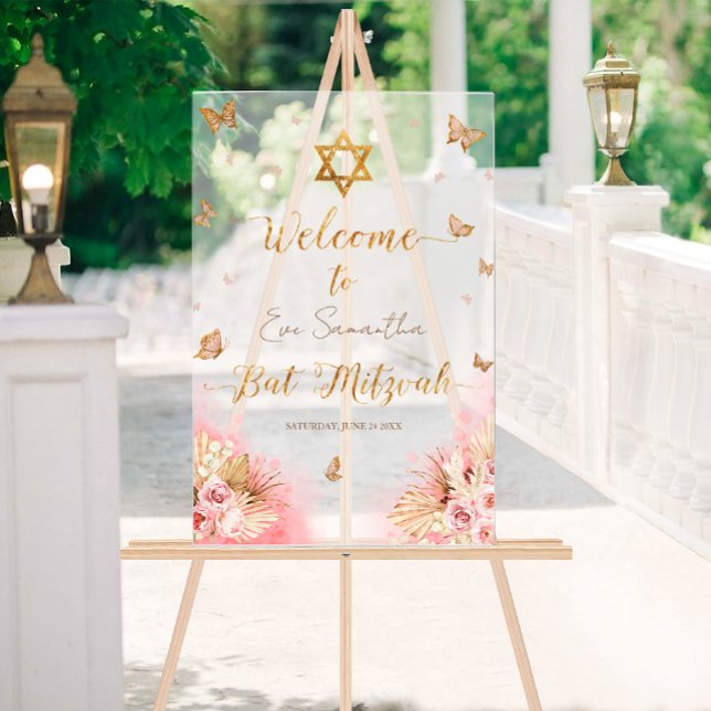 Bat mitzvah Acrylique Affiche de bienvenue Papillo (Créateur téléchargé)