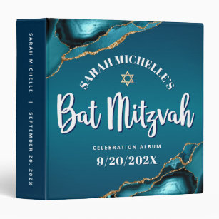 Bat Mitzvah Agate Turquoise Ombre Script Keepsake Binder