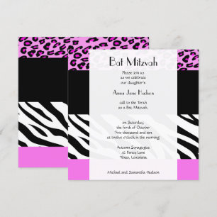 Bat Mitzvah - Animal Print, Zebra, Leopard - Pink Invitation