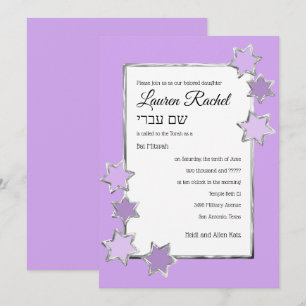 Bat Mitzvah Any Colour White Centre Silver Stars Invitation