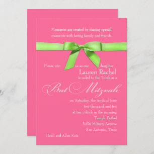 Bat Mitzvah Any Colour with Green Bow Invitation