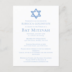 Bat Mitzvah Artistic Blue Star of David Party Postcard