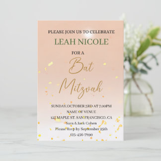 Bat Mitzvah,Bar Mitzvah Birthday Pink Gold Glitter Invitation