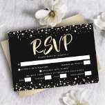 Bat Mitzvah Black Gold Foil Glitter Script Entrée RSVP Card<br><div class="desc">Be proud, rejoice and showcase this milestone of your favourite Bat Mitzvah! Include this stunning, modern, personalized RSVP insert card for your event. Graphic faux gold foil calligraphy script and confetti overlay a rich, dramatic, black background. Personalize the custom text with the “reply by” date and entrée choice options. Matching...</div>