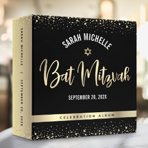 Bat Mitzvah Black Gold Foil Glitter Script Modern Binder