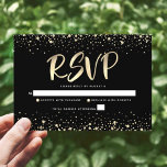 Bat Mitzvah Black Gold Foil Glitter Script Modern RSVP Card<br><div class="desc">Be proud, rejoice and showcase this milestone of your favourite Bat Mitzvah! Include this stunning, modern, personalized RSVP insert card for your event. Graphic faux gold foil calligraphy script and confetti overlay a rich, dramatic, black background. Personalize the custom text with the “reply by” date. Matching and coordinating invites, address...</div>