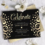 Bat Mitzvah Black Gold Foil Tree of Life Script  Enclosure Card<br><div class="desc">Be proud, rejoice and showcase this milestone of your favourite Bat Mitzvah! This stunning, sophisticated, personalized party info card is the perfect insert for this special occasion. Graphic faux gold foil trees with sparkly Star of David and dot “leaves”, along with gold foil calligraphy script, overlay a rich, black background....</div>