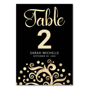 Bat Mitzvah Black Gold Foil Tree of Life Script Table Number