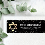 Bat Mitzvah Black Gold Glitter Bold Return Address<br><div class="desc">Be proud, rejoice and celebrate this milestone of your favourite Bat Mitzvah whenever you use this sophisticated, personalized return address label! Bold, white sans serif typography, a faux gold Star of David and tiny, faux gold confetti glitter dots overlay a sophisticated, dramatic black background. Personalize the custom text with her...</div>