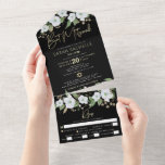 Bat Mitzvah Black Gold Script Watercolor Floral All In One Invitation<br><div class="desc">Be proud, rejoice and showcase this milestone of your favourite Bat Mitzvah with this sophisticated, modern, custom all-in-one invitation for an event to remember. A chic, stunning, white and faux gold glitter floral watercolor, faux gold foil script typography and white sans serif type overlay a dramatic black background. This all-in-one...</div>