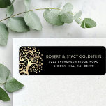 Bat Mitzvah Black Gold Tree of Life Return Address<br><div class="desc">Be proud, rejoice and showcase this milestone of your favourite Bat Mitzvah with this fun, sophisticated, personalized return address label! A graphic faux gold foil tree with sparkly Star of David and dot “leaves”, along with sans serif typography, overlays a rich, sophisticated, black background. Personalize the custom text with your...</div>