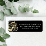 Bat Mitzvah Black Gold Tree of Life Return Address<br><div class="desc">Be proud, rejoice and showcase this milestone of your favourite Bat Mitzvah with this fun, sophisticated, personalized return address label! A graphic faux gold foil tree with sparkly Star of David and dot “leaves”, along with sans serif typography, overlays a rich, sophisticated, black background. Personalize the custom text with your...</div>