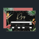 Bat Mitzvah Black Gold Tropical Palm Watercolor RSVP Card<br><div class="desc">Be proud, rejoice and celebrate this milestone of your favourite Bat Mitzvah with this sophisticated, personalized RSVP insert card for your event! Stylish, stunning, colourful, tropical watercolor birds of paradise flowers, faux gold handwritten script, Star of David and glitter dots, along with modern sans serif type, overlay a dramatic, black...</div>