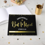 Bat Mitzvah Black Script Modern Real Gold Foil Guest Book<br><div class="desc">Let your favourite Bat Mitzvah be proud, rejoice and celebrate her milestone with this stunning keepsake scrapbook real gold foil guestbook. On the front, stunning, modern, sparkly gold foil handwritten script, Star of David and tiny dots overlay a dramatic black background. The customizable spine is real gold foil. And on...</div>