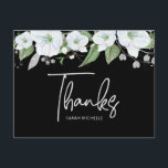 Bat Mitzvah Black Silver Script Floral Thank You Postcard<br><div class="desc">Make sure your favourite Bat Mitzvah shows her appreciation to all who supported her milestone event! Send out this sophisticated, personalized thank you postcard! A chic, stunning, white and gold glitter floral watercolor with faux gold foil script typography and white san serif type overlays a dramatic black background. A gold...</div>