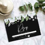 Bat Mitzvah Black Silver Script Floral Watercolor RSVP Card<br><div class="desc">Be proud, rejoice and celebrate this milestone of your favourite Bat Mitzvah with this sophisticated, personalized RSVP insert card for your event! A chic, stunning, white and gold glitter floral watercolor with faux silver foil calligraphy script typography and white sans serif type overlays a dramatic black background. Additional watercolor flowers...</div>