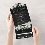 Bat Mitzvah Black Silver Script Watercolor Floral All In One Invitation<br><div class="desc">Be proud, rejoice and showcase this milestone of your favourite Bat Mitzvah with this sophisticated, modern, custom all-in-one invitation for an event to remember. A chic, stunning, white and faux silver glitter floral watercolor, faux silver foil script typography and white sans serif type overlay a dramatic black background. This all-in-one...</div>