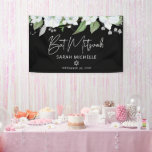 Bat Mitzvah Black Silver Script Watercolor Floral Banner<br><div class="desc">Be proud, rejoice and showcase this milestone of your favourite Bat Mitzvah! Hang up this stunning, modern, stylish, personalized banner to add to her special day. A chic, stunning, white and faux silver glitter floral watercolor, faux silver foil handwritten script and white sans serif typography overlay a dramatic black background....</div>