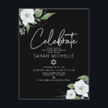 Bat Mitzvah Black Silver Script Watercolor Floral Enclosure Card<br><div class="desc">Be proud, rejoice and showcase this milestone of your favourite Bat Mitzvah! Include this modern, sparkly, personalized insert for additional information to your event. A chic, stunning, white and faux silver glitter floral watercolor with faux silver foil script typography and white sans serif type overlays a dramatic black background. Additional...</div>