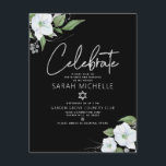 Bat Mitzvah Black Silver Script Watercolor Floral Enclosure Card<br><div class="desc">Be proud, rejoice and showcase this milestone of your favourite Bat Mitzvah! Include this modern, sparkly, personalized insert for additional information to your event. A chic, stunning, white and faux silver glitter floral watercolor with faux silver foil script typography and white sans serif type overlays a dramatic black background. Additional...</div>