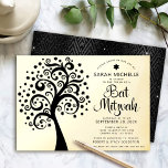 Bat Mitzvah Black Tree of Life Script Real Gold<br><div class="desc">Be proud, rejoice and showcase this milestone of your favourite Bat Mitzvah! This graphic, black tree of life with sparkly Star of David and dot “leaves” with black calligraphy script on a sophisticated, real gold foil background, is the perfect invitation for this special occasion. A faux gold Star of David...</div>