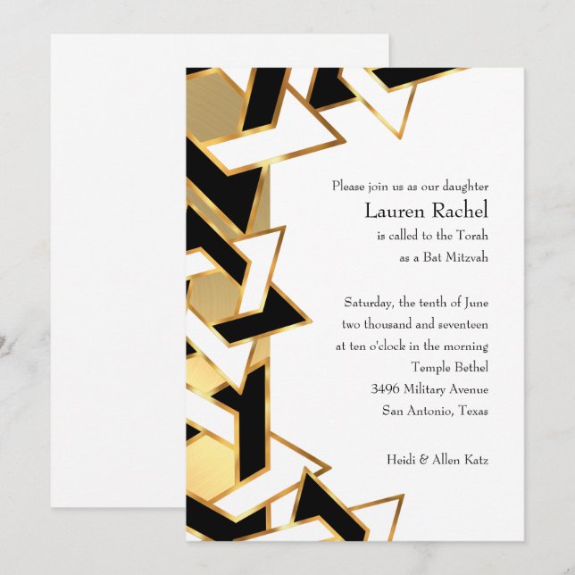 Bat Mitzvah Black White Star of David on Any Colou Invitation (Front/Back)