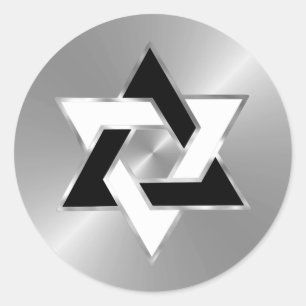 Bat Mitzvah Black White Star of David on Silver Classic Round Sticker