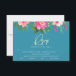Bat Mitzvah Blue Floral Watercolor Gold Script RSVP Card<br><div class="desc">Be proud, rejoice and celebrate this milestone of your favourite Bat Mitzvah with this sophisticated, personalized RSVP insert card for your event! A stunning, pink and peach floral watercolor with faux gold foil script typography and modern white sans serif type overlay a dusty turquoise teal blue background. Additional watercolor flowers...</div>