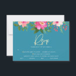Bat Mitzvah Blue Floral Watercolor Gold Script RSVP Card<br><div class="desc">Be proud, rejoice and celebrate this milestone of your favourite Bat Mitzvah with this sophisticated, personalized RSVP insert card for your event! A stunning, pink and peach floral watercolor with faux gold foil script typography and modern white sans serif type overlay a dusty turquoise teal blue background. Additional watercolor flowers...</div>