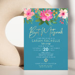 Bat Mitzvah Blue Gold Script Floral Watercolor Invitation<br><div class="desc">Be proud, rejoice and showcase this milestone of your favourite Bat Mitzvah with this sophisticated, personalized invitation! A chic, stunning, pink and peach floral watercolor with faux gold foil script typography and modern white sans serif type overlay a dusty turquoise teal blue background. Personalize the custom text with your Bat...</div>
