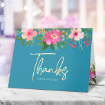 Bat Mitzvah Blue Gold Script Floral Watercolor  Thank You Card<br><div class="desc">Make sure your favourite Bat Mitzvah shows her appreciation to all who supported her milestone event! Send out this sophisticated, personalized thank you card! A stunning, pink and peach floral watercolor with faux gold foil script typography and modern dusty rose and grey sans serif type overlay a soft pink &...</div>