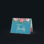 Bat Mitzvah Blue Gold Script Floral Watercolor  Thank You Card<br><div class="desc">Make sure your favourite Bat Mitzvah shows her appreciation to all who supported her milestone event! Send out this sophisticated, personalized thank you card! A stunning, pink and peach floral watercolor with faux gold foil script typography and modern dusty rose and grey sans serif type overlay a soft pink &...</div>
