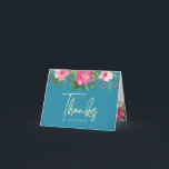Bat Mitzvah Blue Gold Script Floral Watercolor  Thank You Card<br><div class="desc">Make sure your favourite Bat Mitzvah shows her appreciation to all who supported her milestone event! Send out this sophisticated, personalized thank you card! A stunning, pink and peach floral watercolor with faux gold foil script typography and modern dusty rose and grey sans serif type overlay a soft pink &...</div>