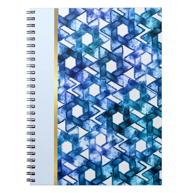 Bat Mitzvah Blue Medley Watercolor Star Damask Notebook (Front)