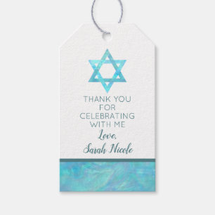 Bat Mitzvah Blue Opal Magen David Thank You Gift Tags