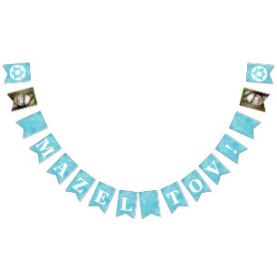 Bat Mitzvah Blue Opal Mazel Tov Optional Photo Bunting Flags