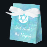 Bat Mitzvah Blue Opal Modern Chic Glam Party Favor Box<br><div class="desc">Personalize these faux watercolor blue opal party favour boxes for your modern chic glam Bat Mitzvah celebration. Set on a solid background of simulated watercolor blue opal, both sets of white text templates can be customized so "Sarah Nicole's Bat Mitzvah" in a fancy script can be changed to Hanukkah, Bar...</div>
