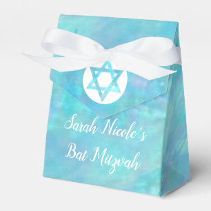 Bat Mitzvah Blue Opal Modern Chic Glam Party Favor Box
