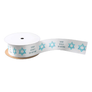 Bat Mitzvah Blue Opal Personalized Glam Holiday Satin Ribbon